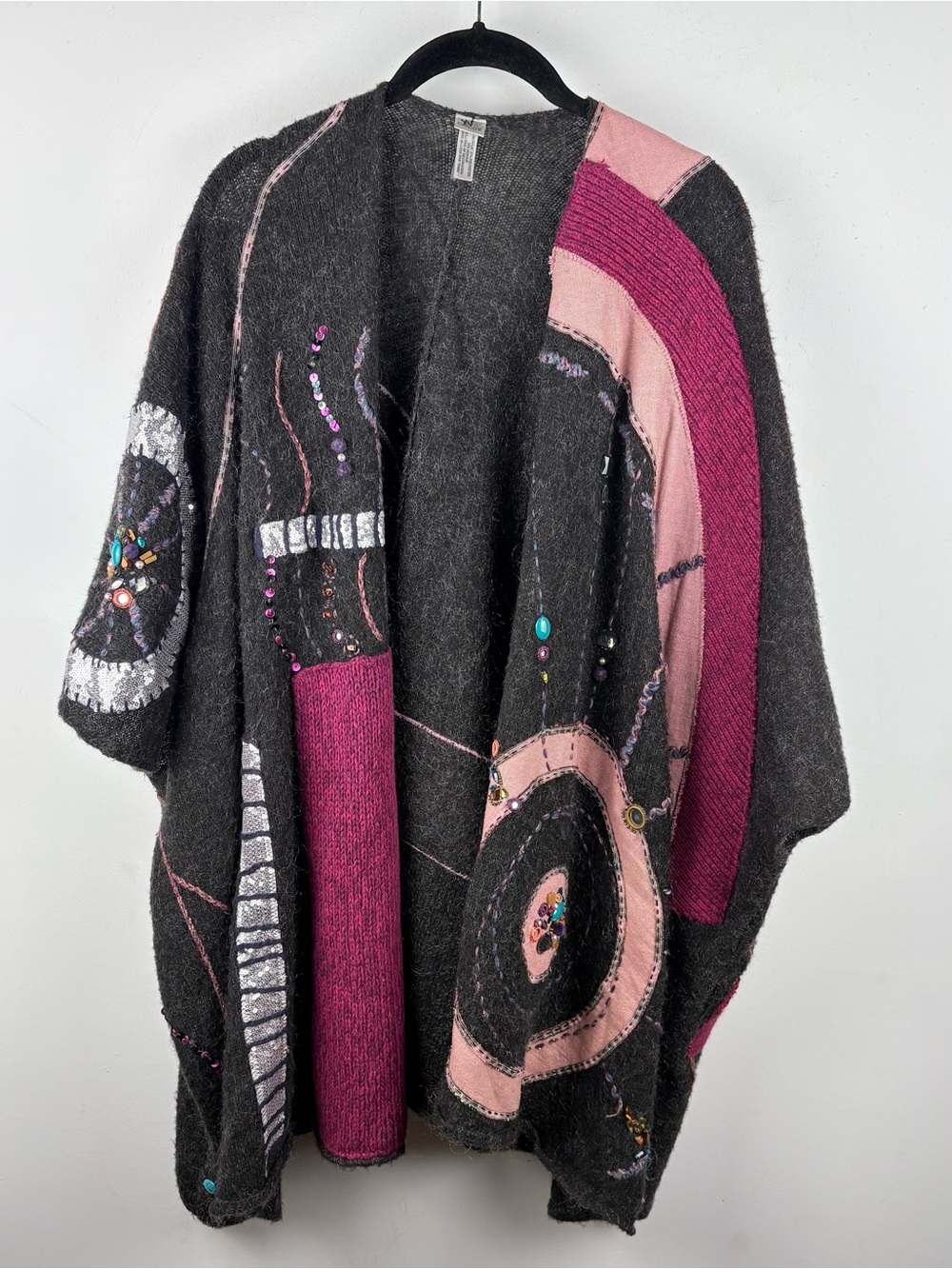 Chico's Art to Wear Knit Open Cardigan Sweater Sz A Beaded Sequin Abstract Rare